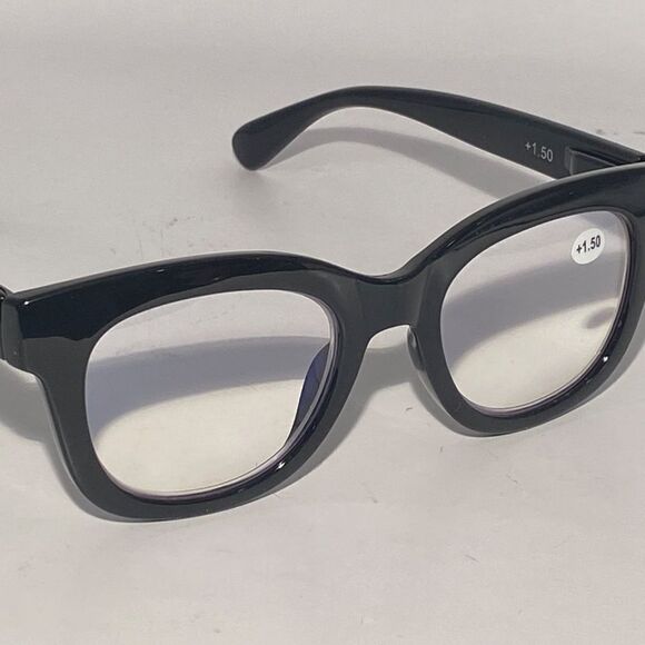 Mona Reading Glasses Black Frame Classic Square Readers +1.50 Magnification 1496 - Picture 7 of 9